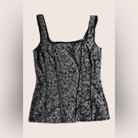 White House Black Market Black and Gray Lace Top - Picture 1 of 3